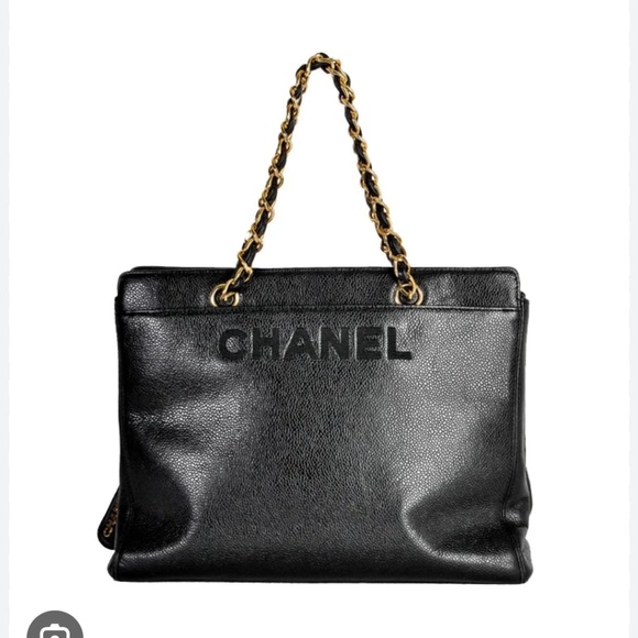 Authentic Chanel Vintage Caviar Leather Sac Shopping Shoulder Bag Black - Picture 3 of 16